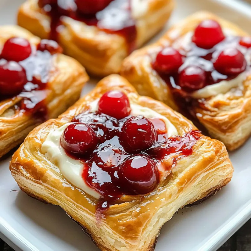 A plate of cherry cream cheese danishes.