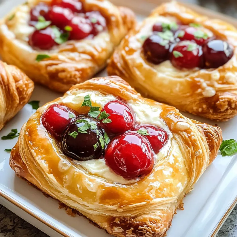 A plate of cherry cream cheese danishes.