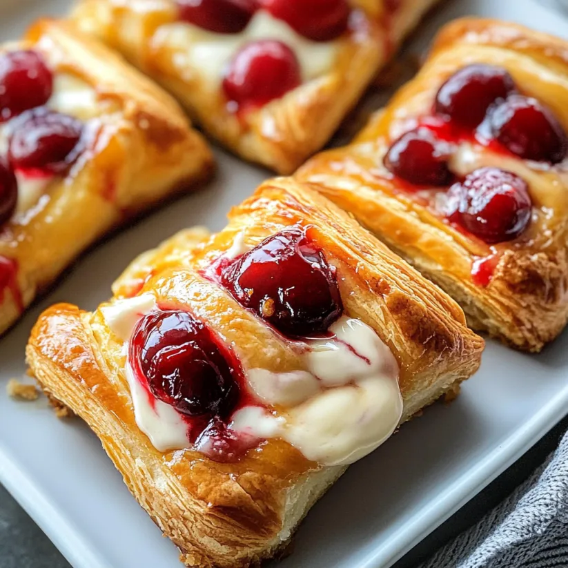 A plate of cherry cream cheese danishes.