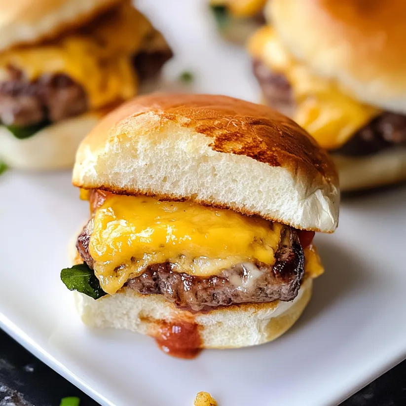 A plate of breakfast sliders with cheese and meat.