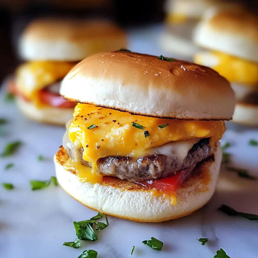 A breakfast slider with cheese and tomato.