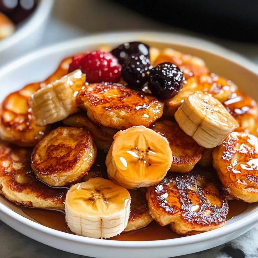 A plate of mini banana pancake bites.