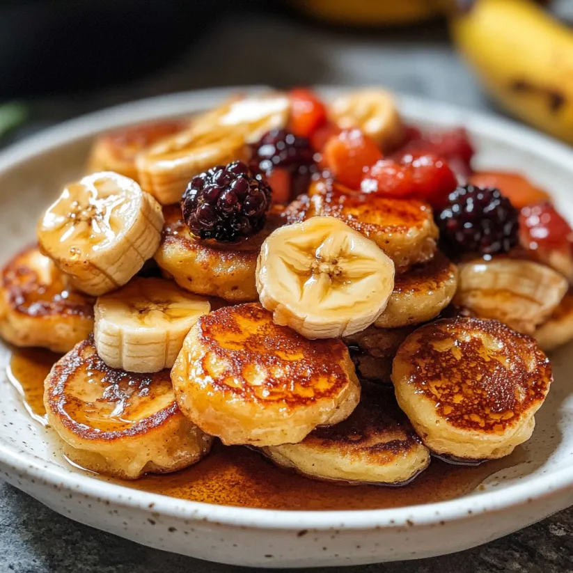 A plate of mini banana pancake bites.