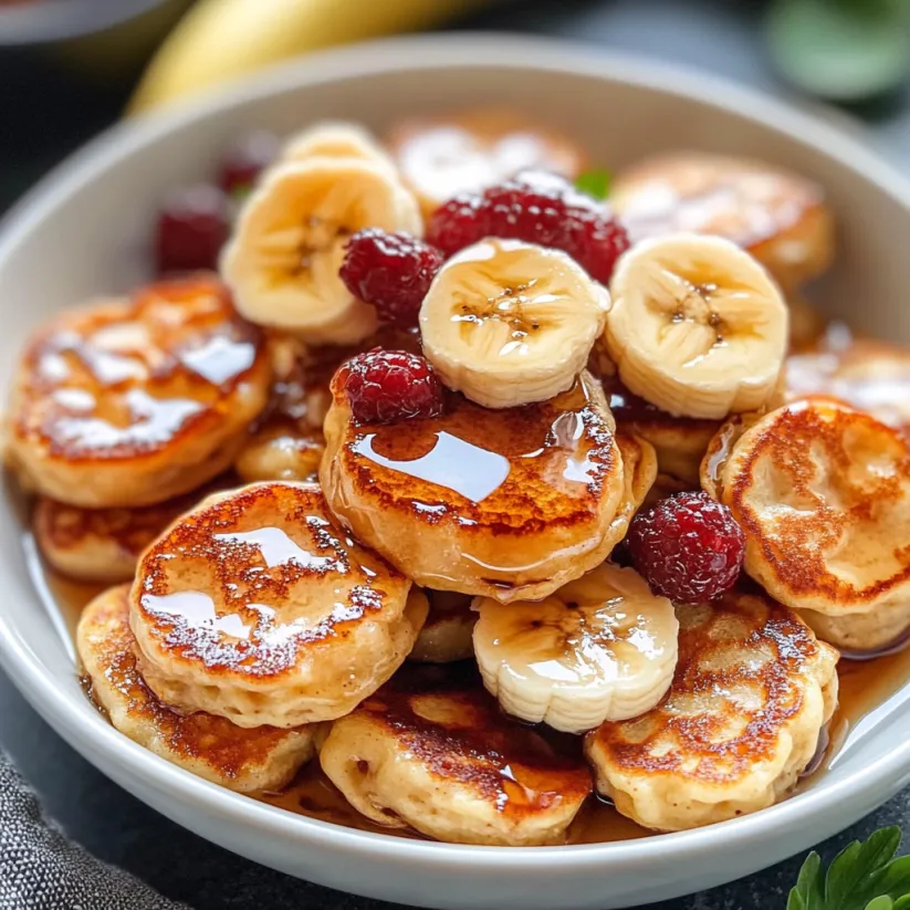 A bowl of mini banana pancake bites.