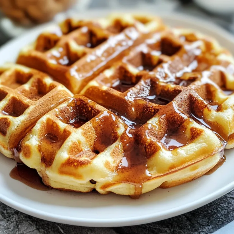 A plate of cinnamon roll waffles.