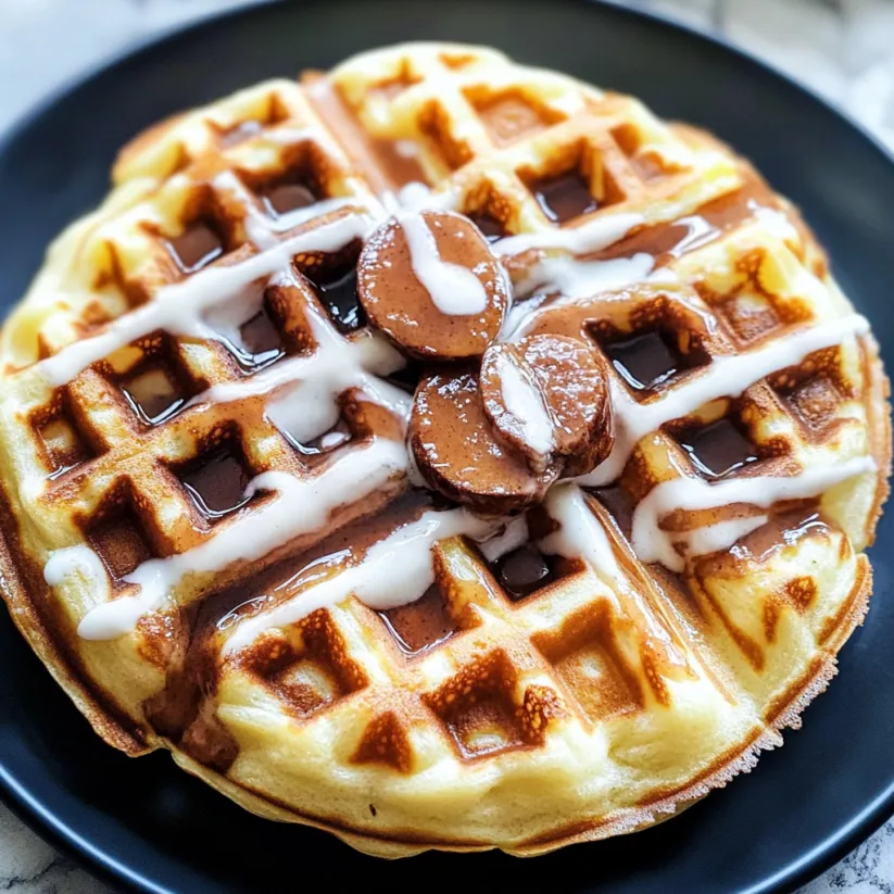 A plate of cinnamon roll waffles.