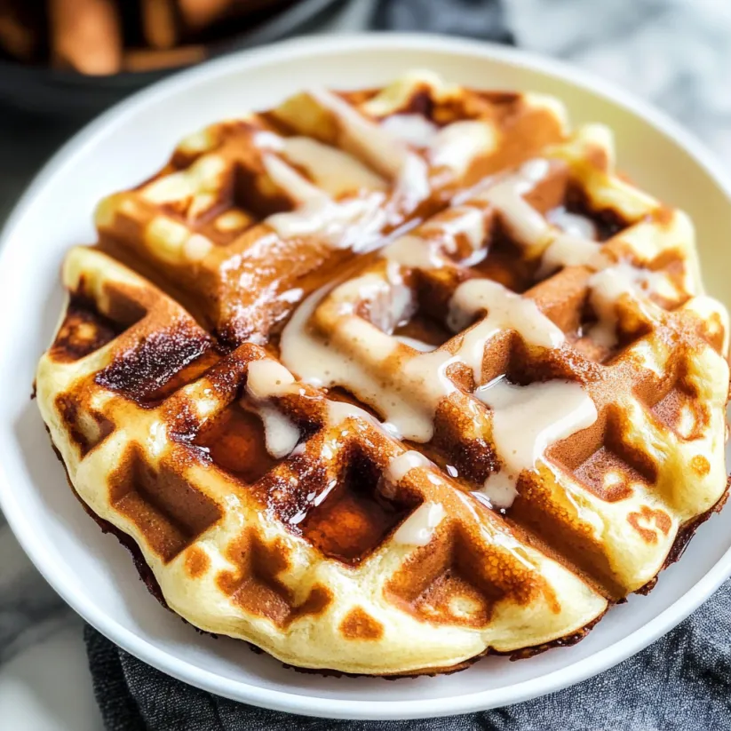 A plate of cinnamon roll waffles.
