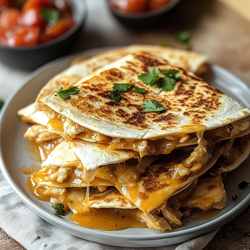 A plate of chicken quesadillas.