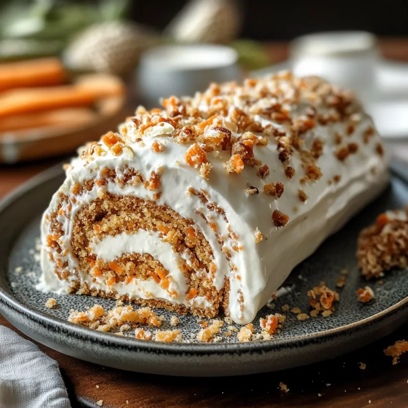 A carrot cake roll on a plate.