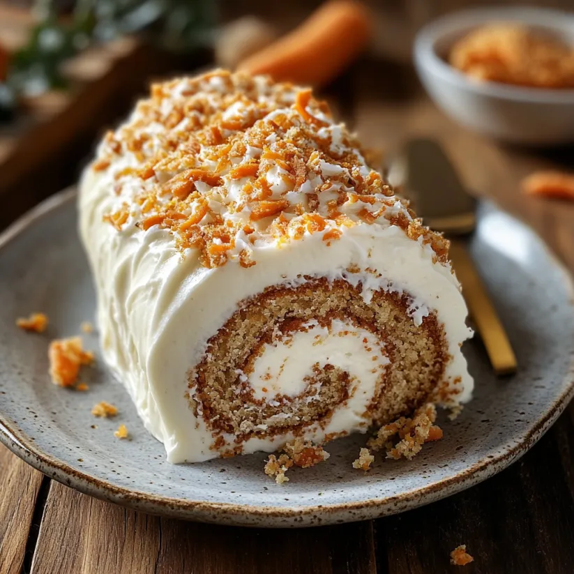 A carrot cake roll on a plate.