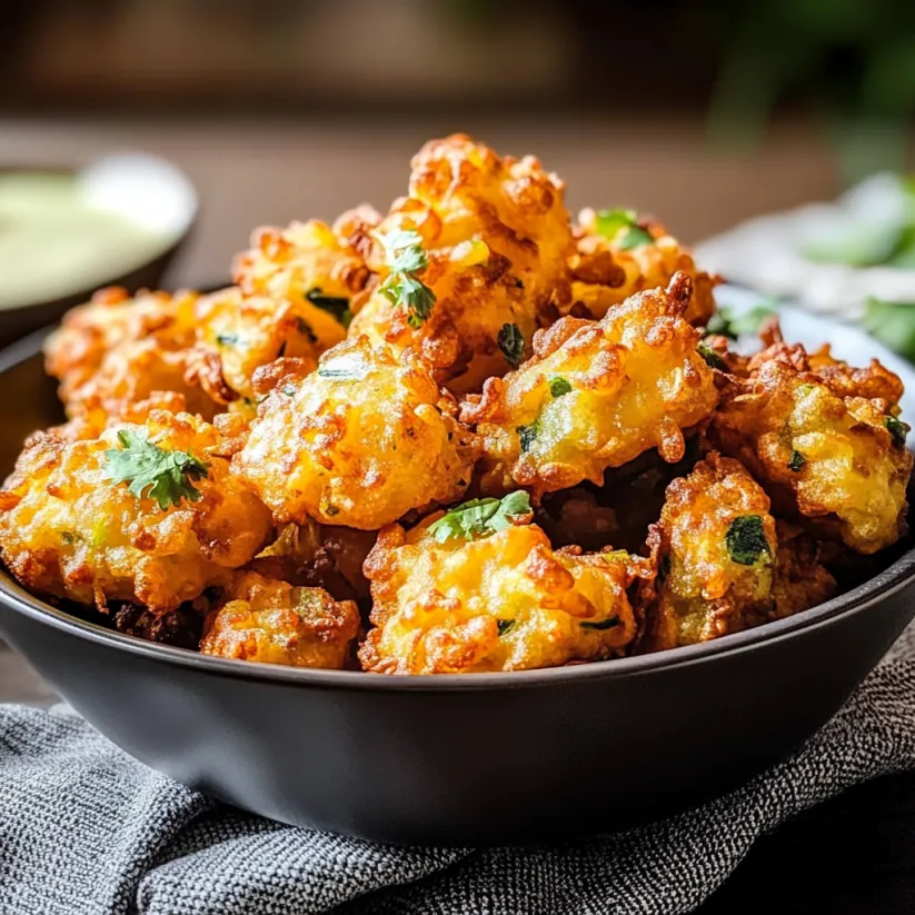 A bowl of vegetable pakoras.