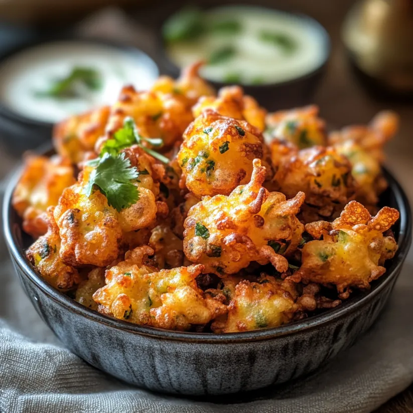 A bowl of vegetable pakoras.
