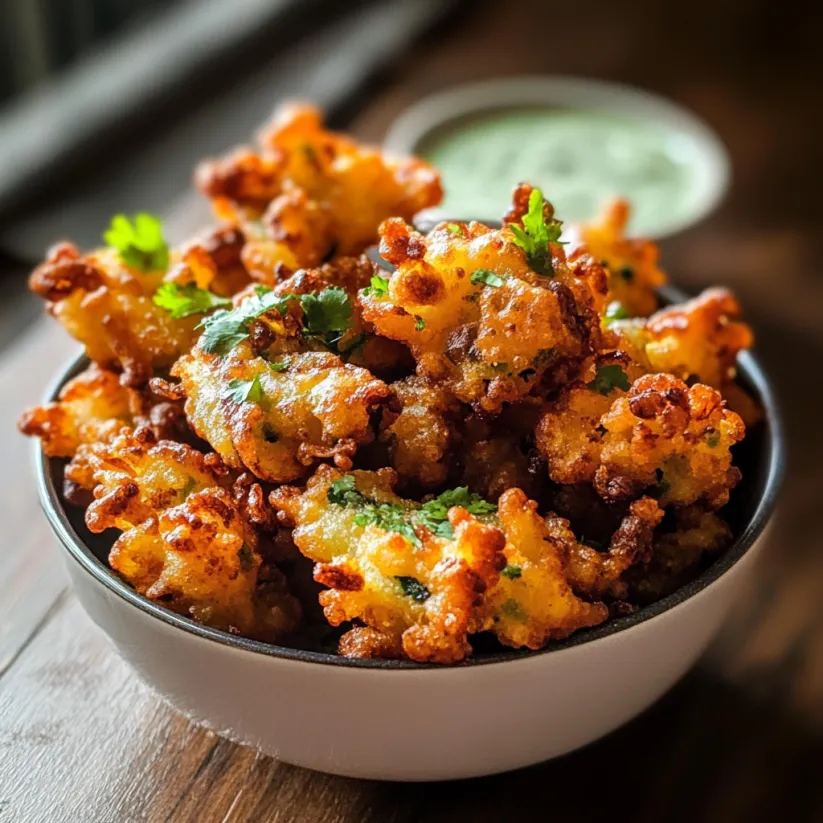 A bowl of vegetable pakoras.