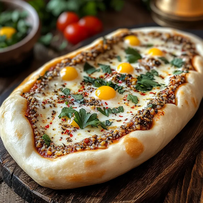 A pizza with eggs and tomatoes on top.