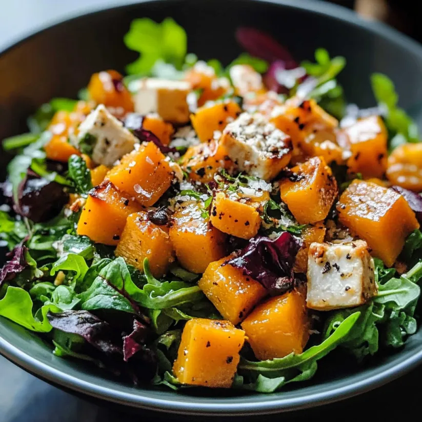 A bowl of roasted butternut squash salad.