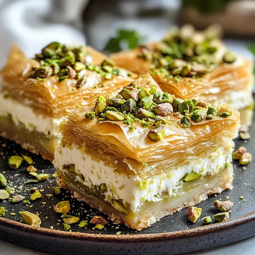 A slice of Honey Pistachio Baklava Cheesecake.