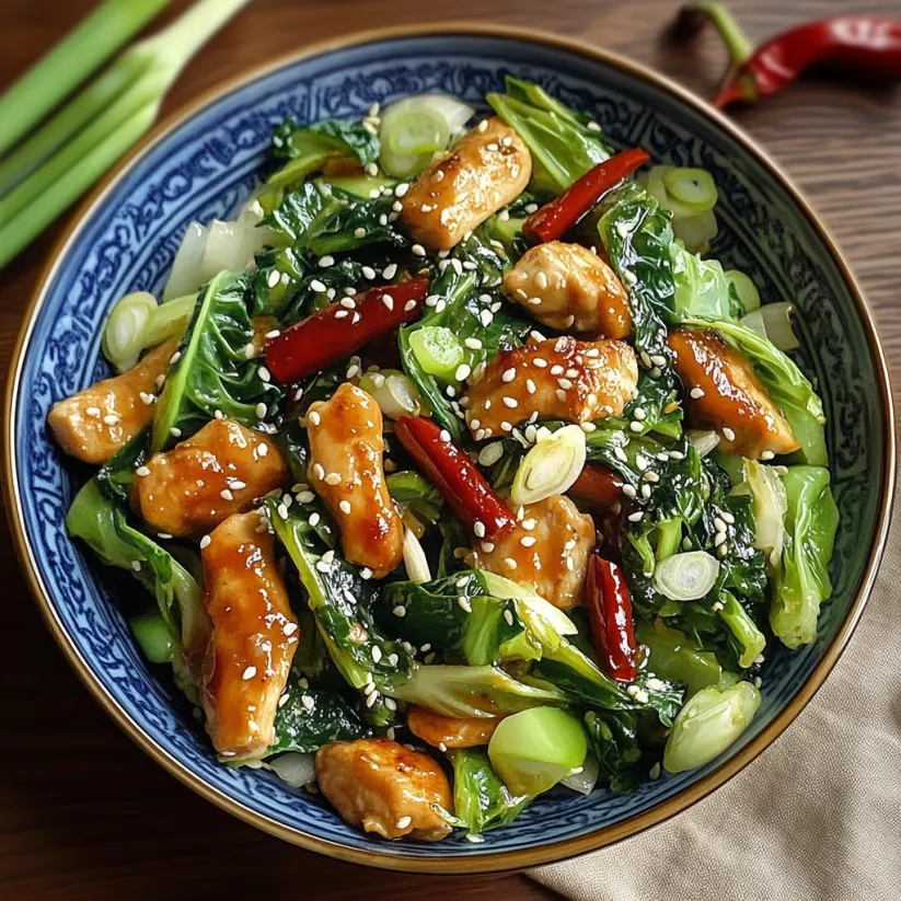 A bowl of Chinese chicken and cabbage stir fry.