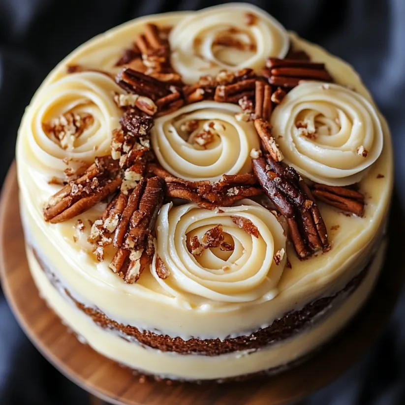 A cake with white frosting and cinnamon rolls on top.