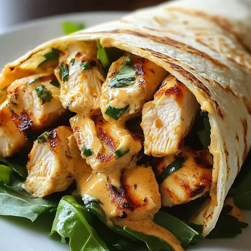 A grilled chicken wrap with chipotle mayo.