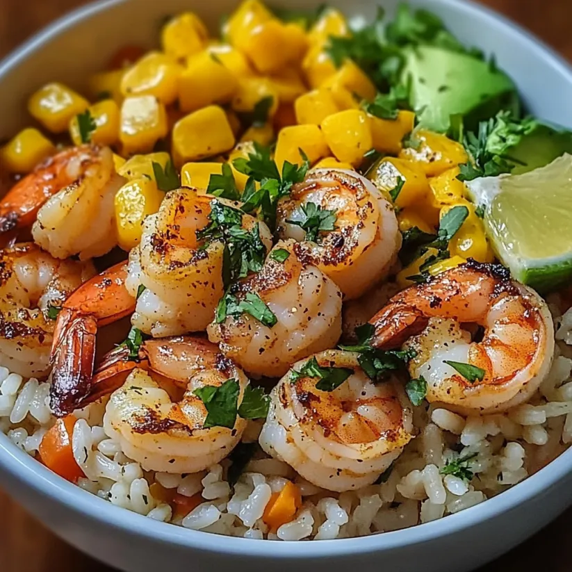 A bowl of shrimp and vegetables.