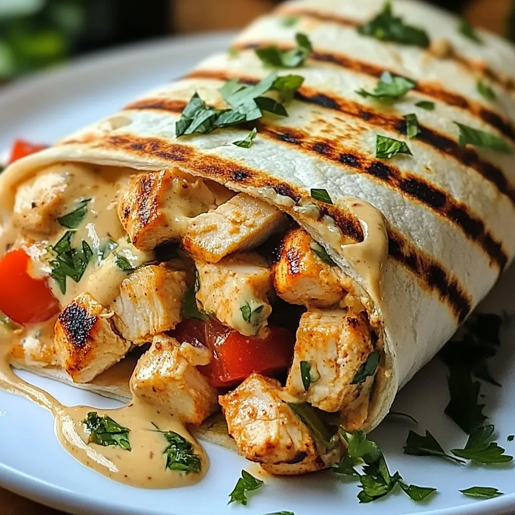 A chicken wrap with tomatoes and lettuce.