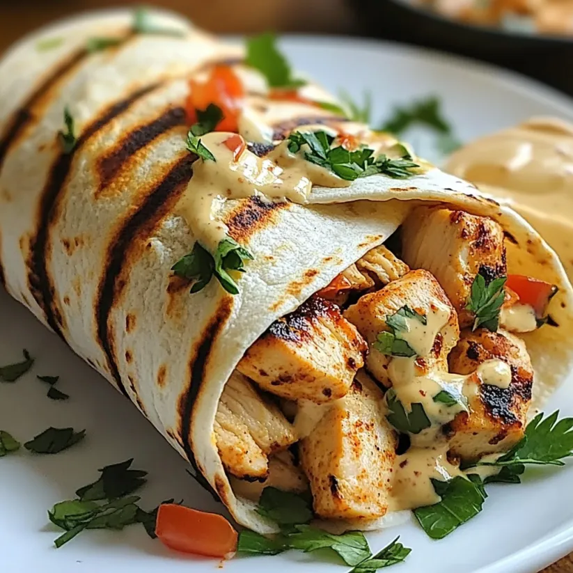 A chicken wrap with a white plate.