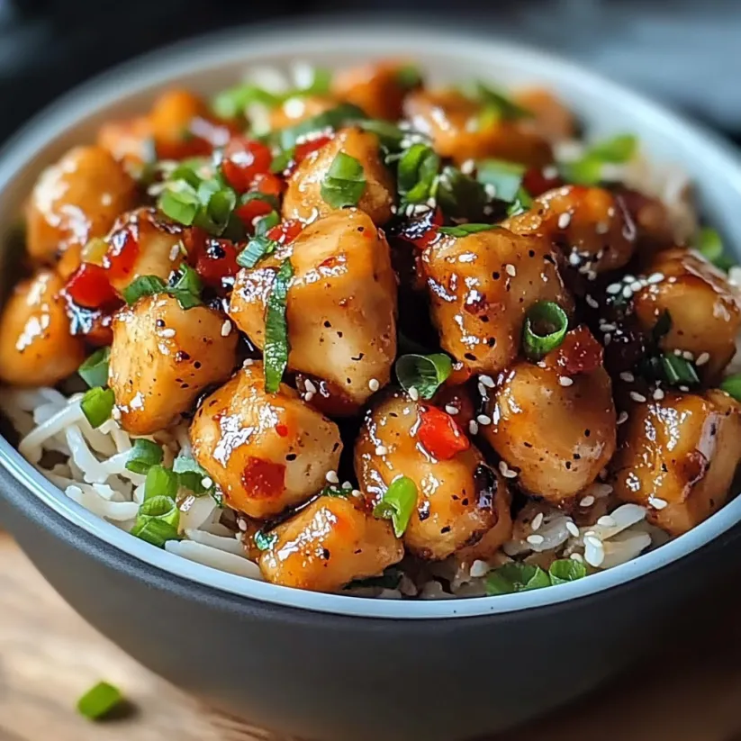 A bowl of chicken and rice.