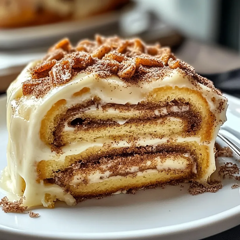 A slice of cake with caramel and nuts on top.