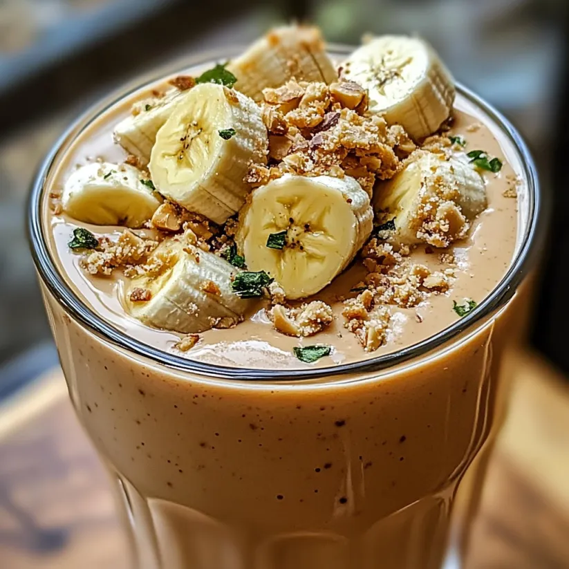 A glass of banana and nutella smoothie.