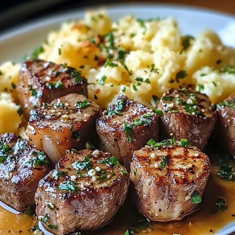 A plate of meat and potatoes.