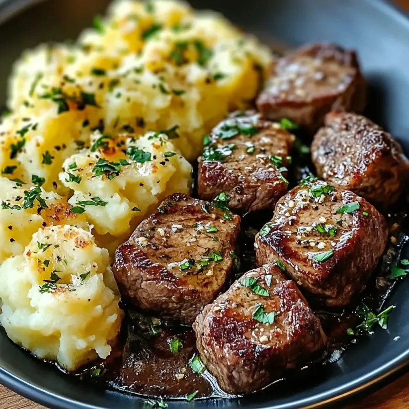 A plate of meat and potatoes.