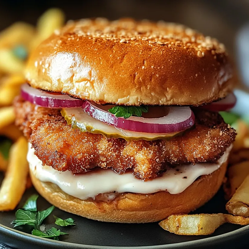A pork tenderloin sandwich with lettuce and tomato.