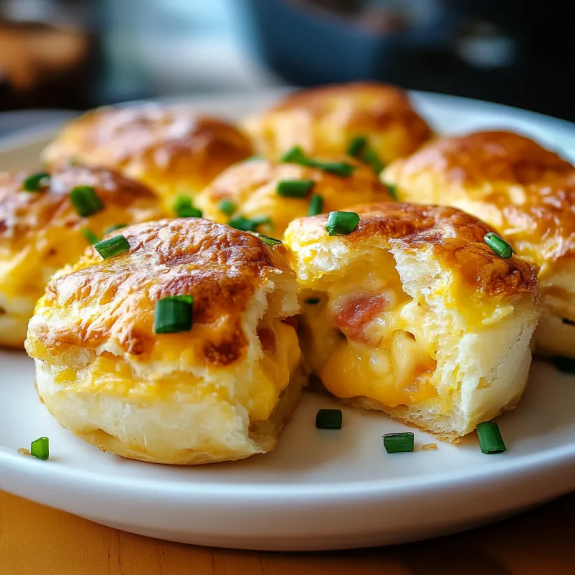 A plate of biscuits with green onions on top.