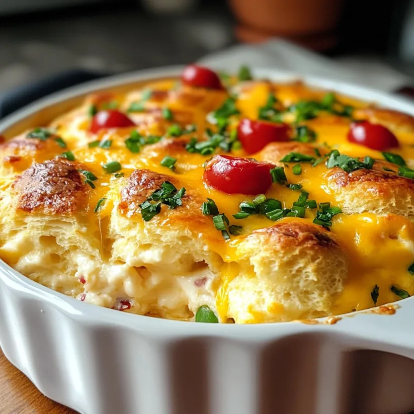 A white bowl with a casserole in it.