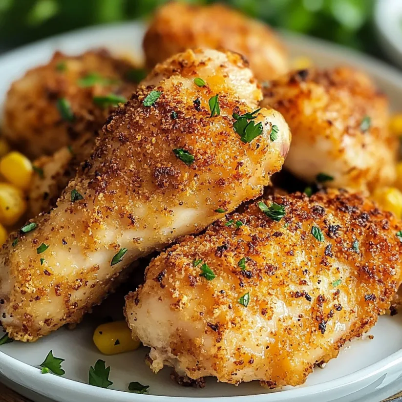 A plate of chicken with parsley on it.
