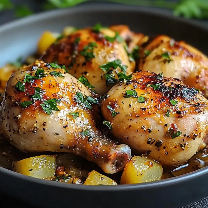 A plate of chicken with herbs and spices.