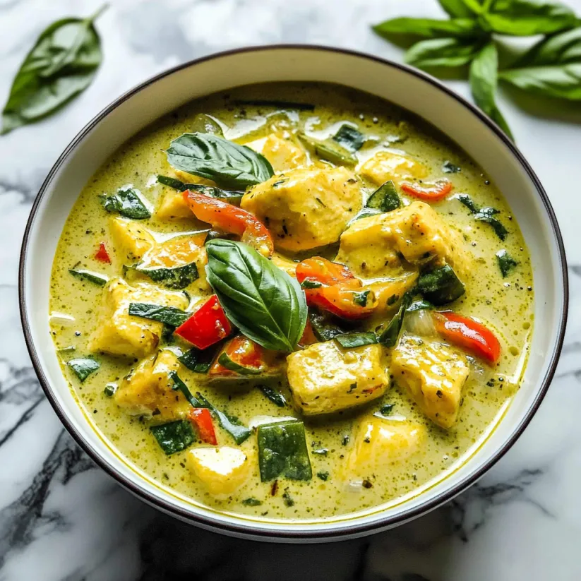 A bowl of vegetarian Thai green curry.
