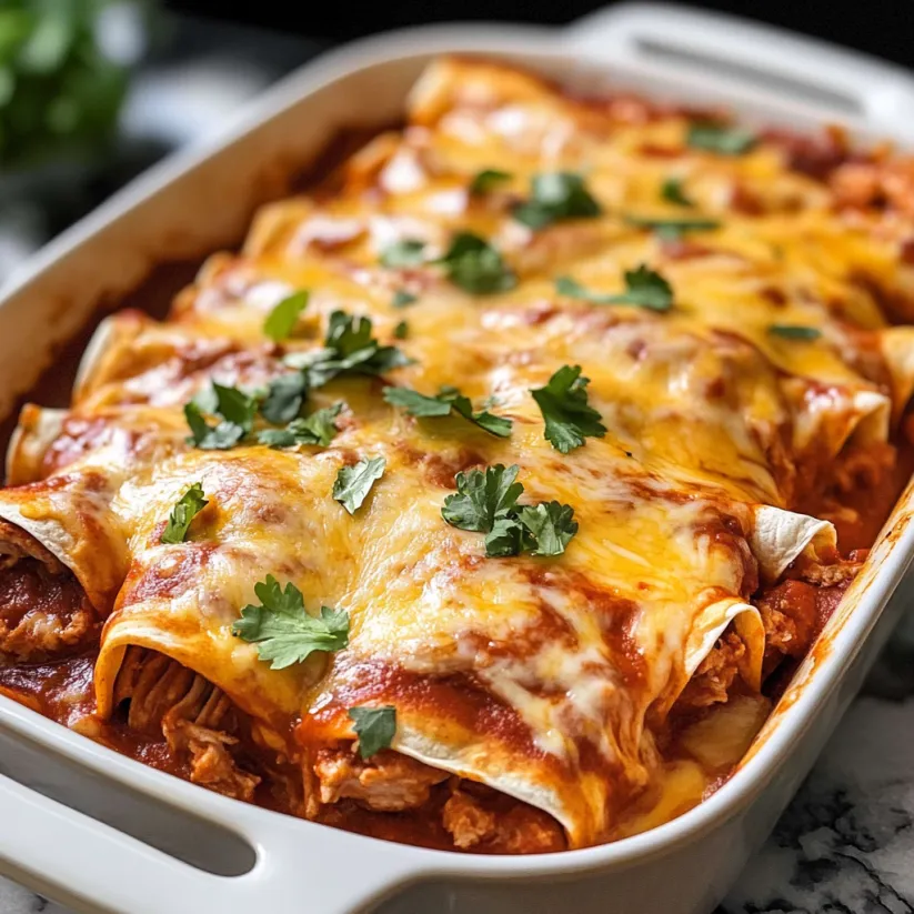 A white bowl filled with Pulled Pork Enchiladas.