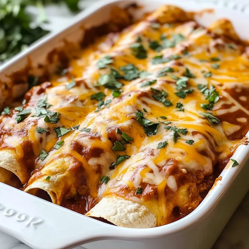 A dish of Pulled Pork Enchiladas.