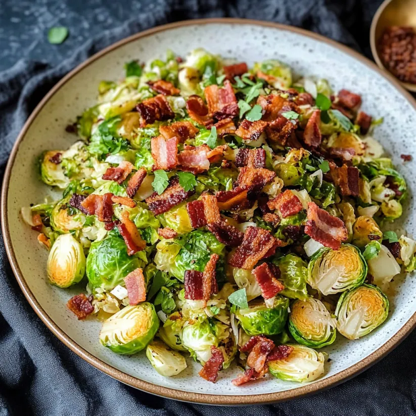 A plate of food with bacon and greens.