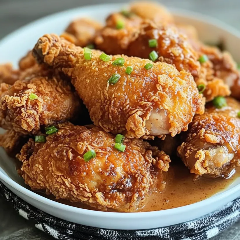 A plate of fried chicken with green onions on top.