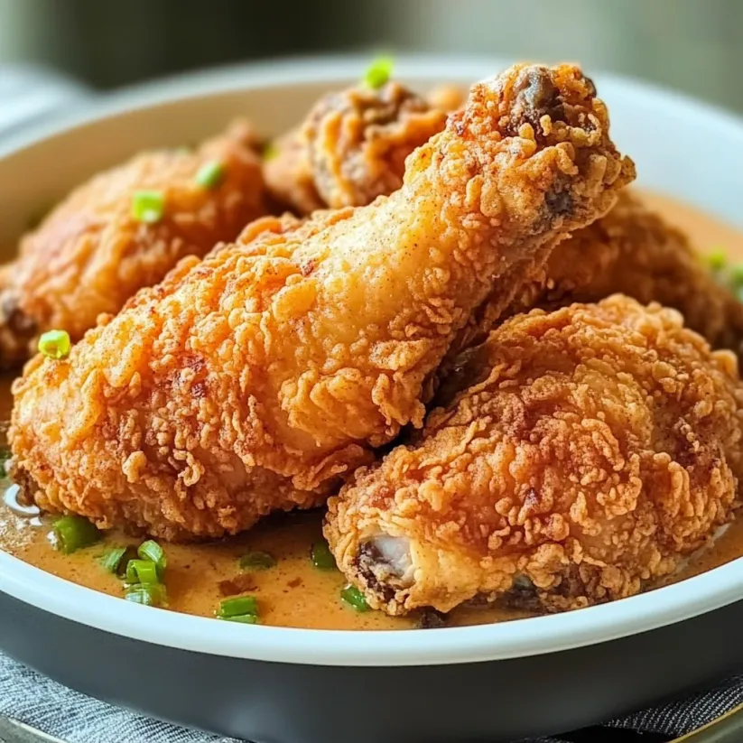 A bowl of fried chicken with gravy.