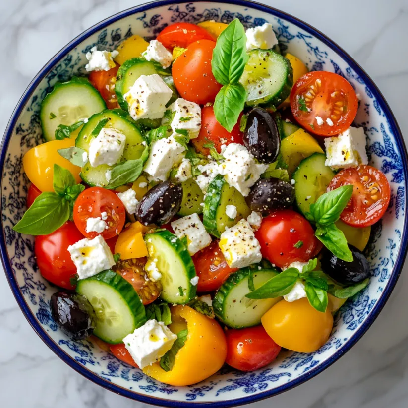 A bowl of vegetables with feta cheese.
