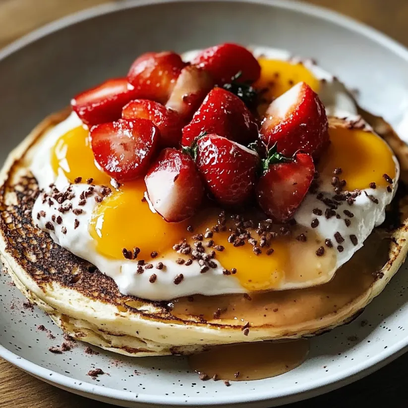 A plate of food with strawberries and whipped cream.