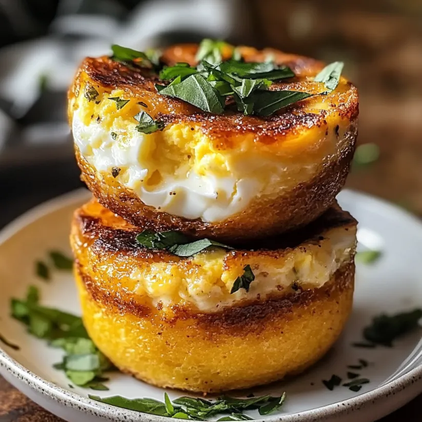 Two muffins with eggs and greens on top.