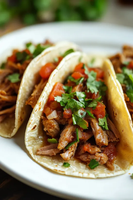 Slow-Cooker Carnitas (Mexican Pulled Pork) on a plate.