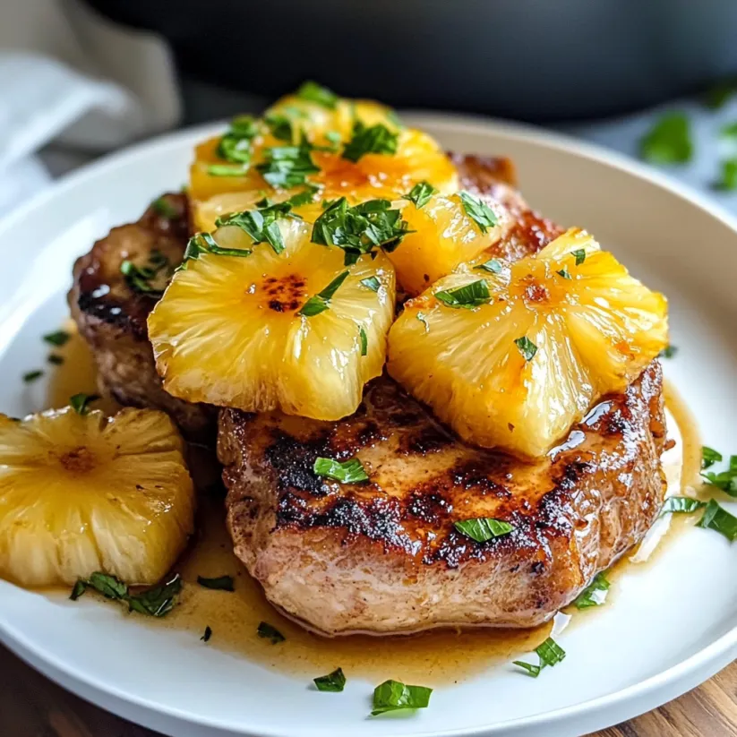 A plate of pineapple pork chops.