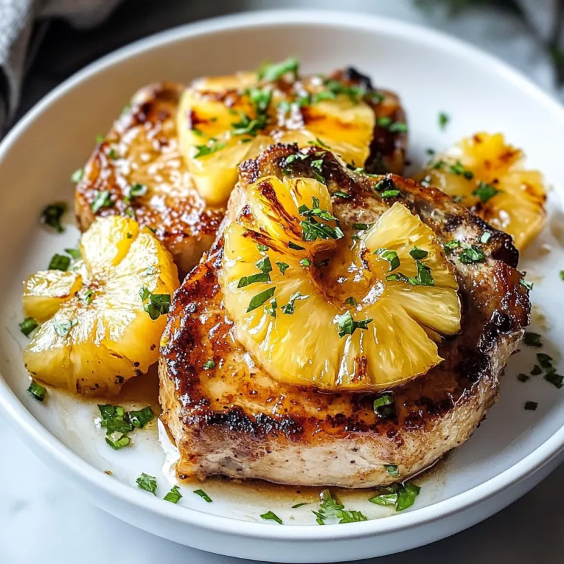 A plate of pineapple pork chops.