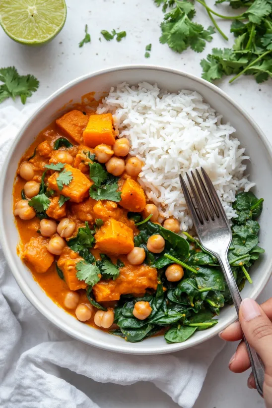 A bowl of food with rice and butternut squash.