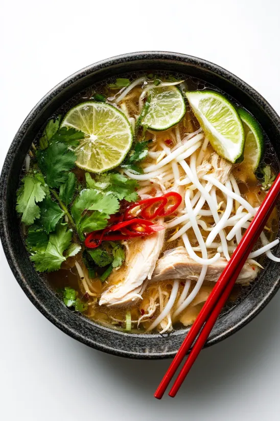 A bowl of soup with noodles and vegetables.